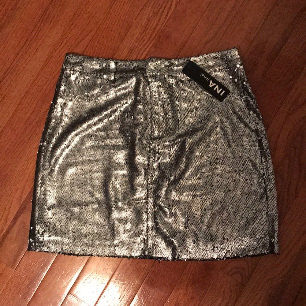 INA Sequin silver mini skirt